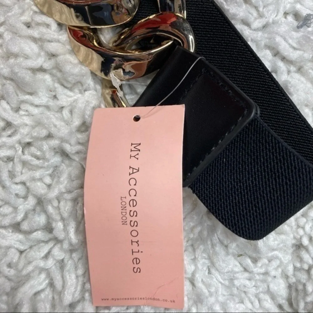 MY ACCESSORIES London Blazer Belt With‎ Chain Link Detail In Gold-black